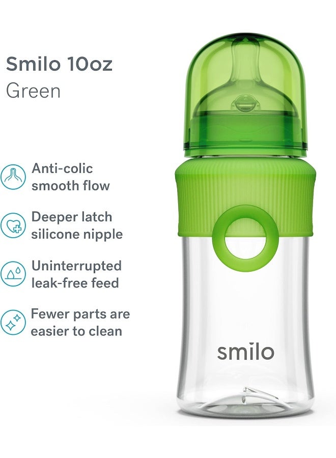 Smilo Baby Bottle Set with Stage 0 Slow Flow Anti Colic, 10 Oz / 300 ml Capacity, 3X Pack of Anti Colic Baby Bottles 0-3 months - Green - Image 2