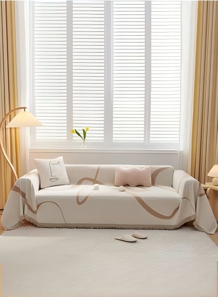 DUNISO Sofa Throw Blanket, Chenille tassels sofa blanket，jacquard towel blanket, fully wrapped furniture protective cover, dustproof and anti slip,suitable for all seasons, suitable for double sofa, 180 * 230cm  - Image 1
