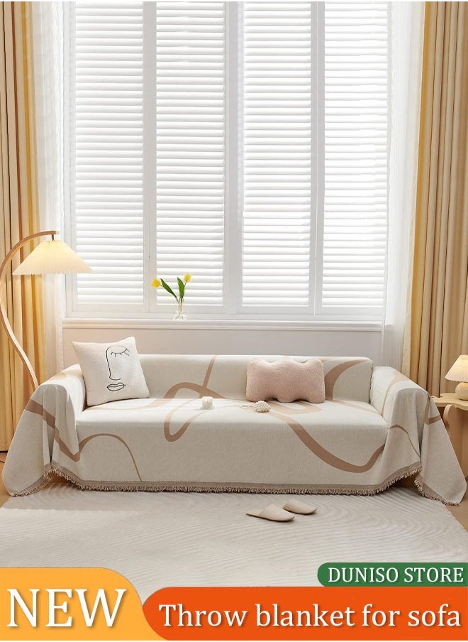 DUNISO Sofa Throw Blanket, Chenille tassels sofa blanket，jacquard towel blanket, fully wrapped furniture protective cover, dustproof and anti slip,suitable for all seasons, suitable for double sofa, 180 * 230cm  - Image 1