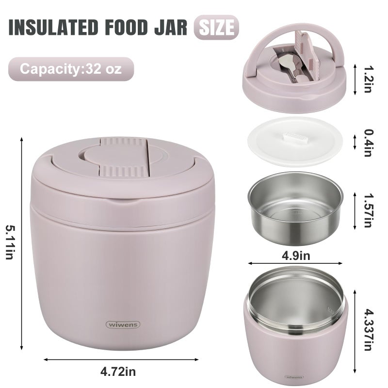 wiwens Thermo Food Jar for Hot Food Adults 32OZ Soup Thermo Lunch Containers Wide Mouth Vacuum Insulated Stainless Steel Leakproof Bento Box with Spoon (Purple) - Image 5