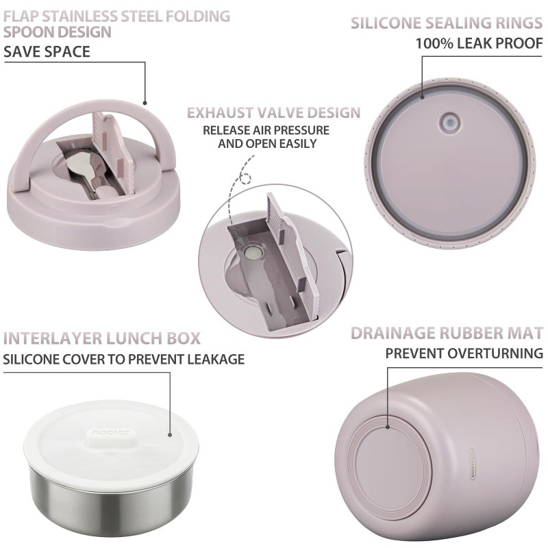 wiwens Thermo Food Jar for Hot Food Adults 32OZ Soup Thermo Lunch Containers Wide Mouth Vacuum Insulated Stainless Steel Leakproof Bento Box with Spoon (Purple) - Image 4