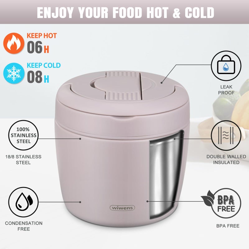 wiwens Thermo Food Jar for Hot Food Adults 32OZ Soup Thermo Lunch Containers Wide Mouth Vacuum Insulated Stainless Steel Leakproof Bento Box with Spoon (Purple) - Image 3
