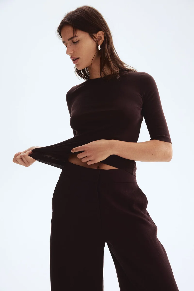 اتش اند ام بنطلون واسع الساق من نسيج التويل