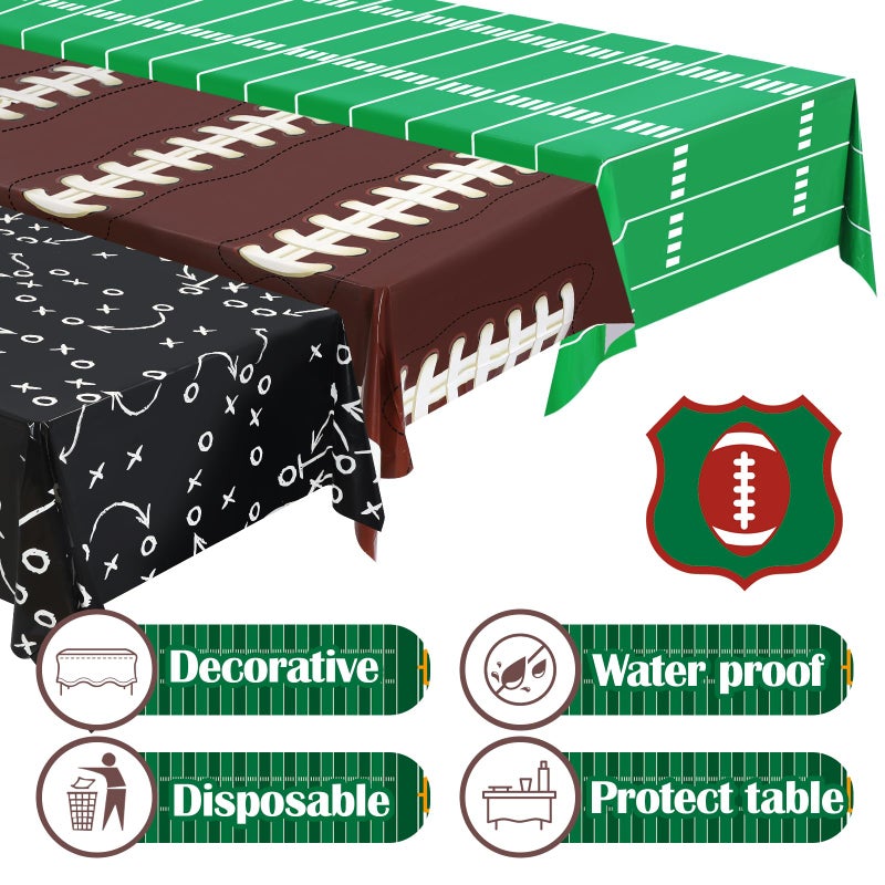 BeadRiver 3PCS Football Tablecloth Plastic Table Cloth Cover for Superbowl Party Decorations 2026, Sports Events, Tailgate Parties, Game Day Theme Decor, Birthday Party Supplies (108 x 54 inches, 3 Pack) - Image 3