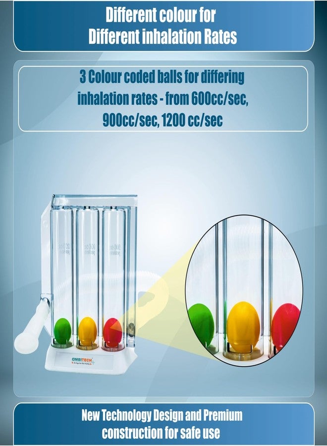 AmbiTech Respiratory 3 Ball Lung Exerciser, Spirometer, Pack of 1 - Image 3