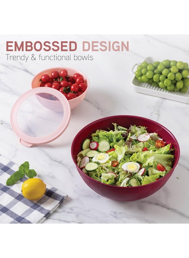 COOK WITH COLOR Mixing Bowls with Lids - 12 Piece Plastic Nesting Bowls Set includes 6 Prep Bowls and 6 Lids, Non Slip Bottom and Rhombus Design - Microwave Safe (Rose) - Image 3