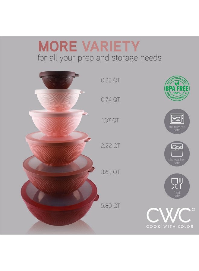 COOK WITH COLOR Mixing Bowls with Lids - 12 Piece Plastic Nesting Bowls Set includes 6 Prep Bowls and 6 Lids, Non Slip Bottom and Rhombus Design - Microwave Safe (Rose) - Image 2
