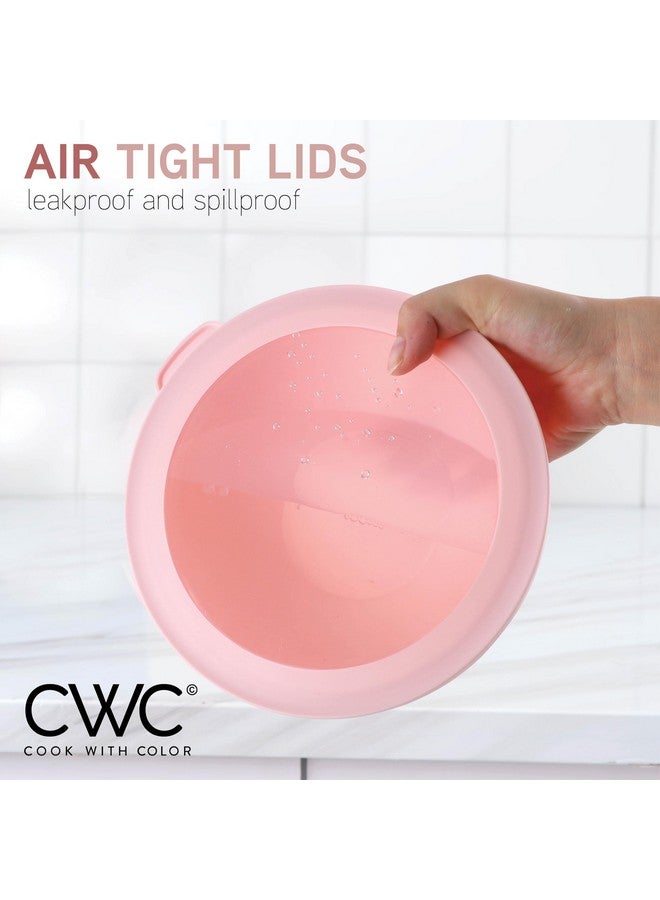 COOK WITH COLOR Mixing Bowls with Lids - 12 Piece Plastic Nesting Bowls Set includes 6 Prep Bowls and 6 Lids, Non Slip Bottom and Rhombus Design - Microwave Safe (Rose) - Image 4