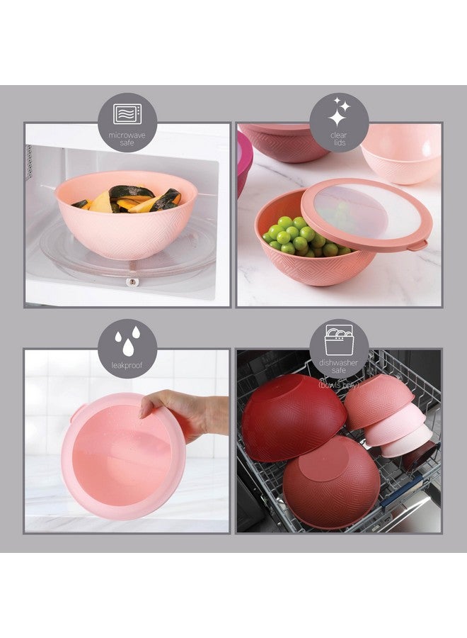 COOK WITH COLOR Mixing Bowls with Lids - 12 Piece Plastic Nesting Bowls Set includes 6 Prep Bowls and 6 Lids, Non Slip Bottom and Rhombus Design - Microwave Safe (Rose) - Image 5