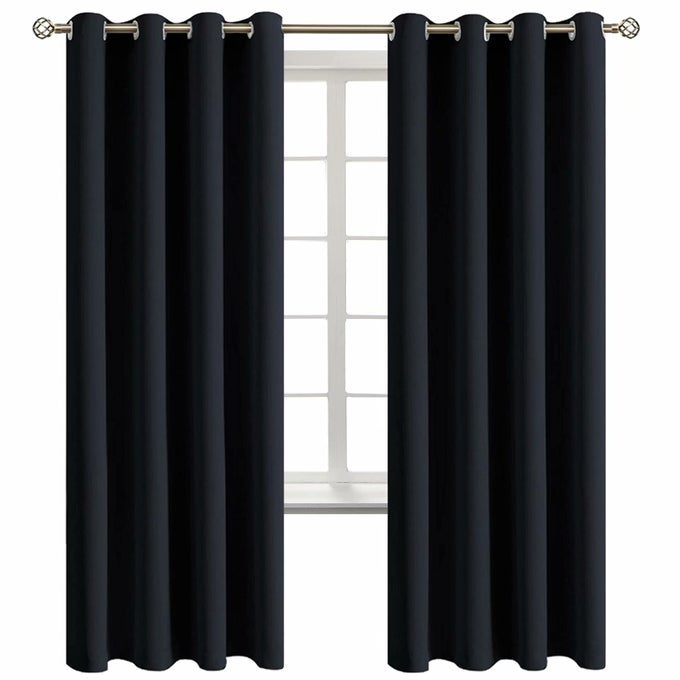 BLACKOUT CURTAINS FOR LIVING ROOM GROMMET THERMAL INSULATED ROOM DARKENING CURTAINS FOR BEDROOM SET OF 2 PANELS 52 X 72 INCH BLACK