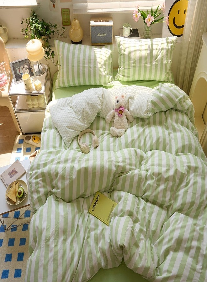 MOTNTD غطاء لحاف مخطط أخضر من MOTNTD، مقاس توين إكس إل، بتصميم بوهيمي أنيق، مقاس توين إكس إل، بتصميم ريفي عتيق، طقم غطاء لحاف ناعم مع 2 غطاء وسادة، طقم سرير جامعي للأولاد، واقي لحاف من الألياف الدقيقة المغسولة - Image 1