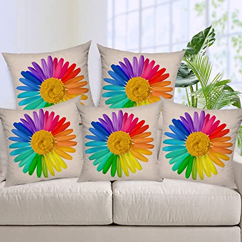 AEROHAVEN™ Set of 5 Floral Decorative Hand Made Jute Throw/Pillow Cushion Covers - CC23 - (Multicolor, 24 x 24 inch) - Image 1