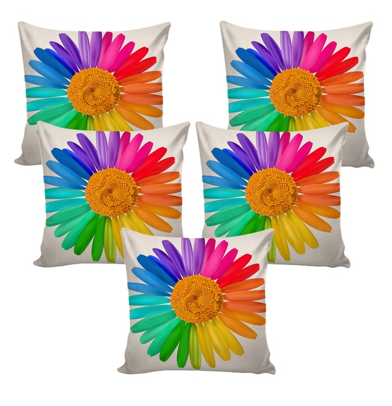 AEROHAVEN™ Set of 5 Floral Decorative Hand Made Jute Throw/Pillow Cushion Covers - CC23 - (Multicolor, 24 x 24 inch) - Image 2