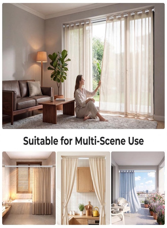 ALLZONE Adjustable Tension Curtain Rod, 40-121 inches, Heavy Duty Curtain Rods No Drilling, Anti-Slip Tension Rod for Window, Shower, Outdoor & Patio, Easy to Install, 1.26In Diameter, White - Image 5