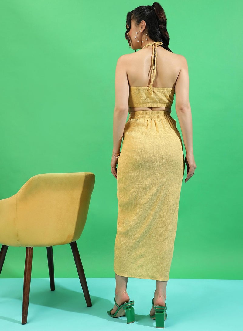 PINACOLADA Women's Yellow Ochre Draped Co-Ord Set For Casual Wear | Halter Neck | Sleeveless | Pull On Closure | Co-Ords Designed With Comfort Fit For Woman & Girls - Image 5