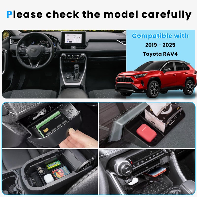 Neepiar 4PCS Center Console Organizer Compatible with 2019-2025 Toyota RAV4 Driver's Drawer Box Insert Secondary Storage Box, Dash Storage Tray Accessories(Not for New 10.5'' Multimedia Display) - Image 2