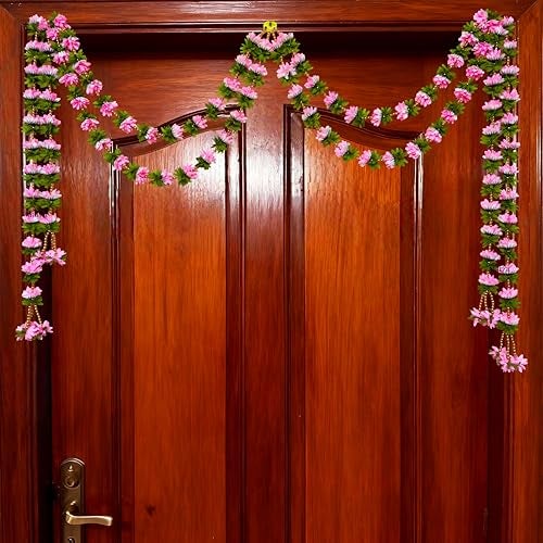 afarza Garland Toran wall Hanging for Door Entrance Home Decoration Backdrop Pooja Gift Bandarwal 4 Pieces (BABYPINK Golden) - Image 5