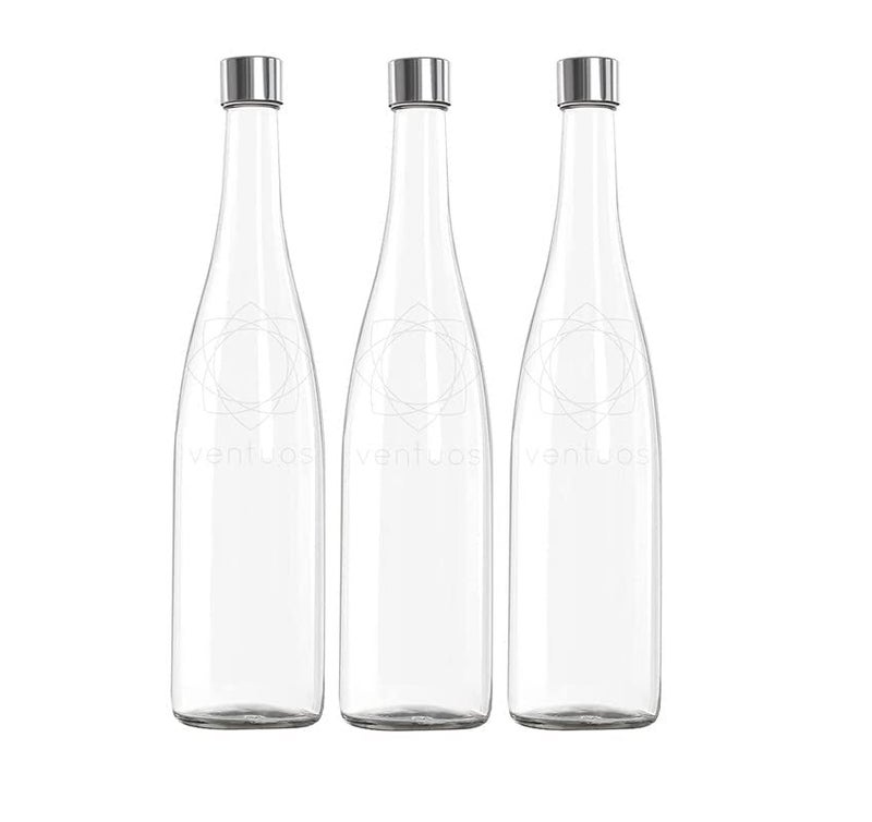 DCloud Hub Glass Water Bottle 1 Liter Plain Narrow Mouth for Beverages Oil Vinegar Beer Water Soda Airtight Lid Leak Proof Cap Clear Pack of 3 Voss bottle - Image 1