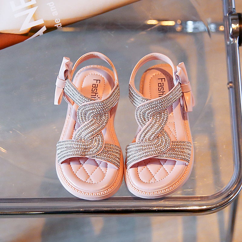 Girls Open Toe Sandals 2024 Soft Bottom Rhinestone Children Princess Shoes Korean Fashion Baby Beach Shoes - Image 1