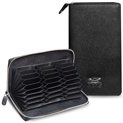 ABYS Genuine Leather RFID Protected 27 Card Slots Wallet for Men and Women (Black) - Image 1