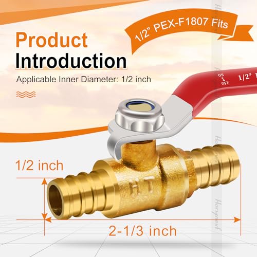 Horiznext pex valves 12 inch brass full port shut off valve kit with barb crimp rings for water pipes garden hose air line 4 red 4 blue - Image 3
