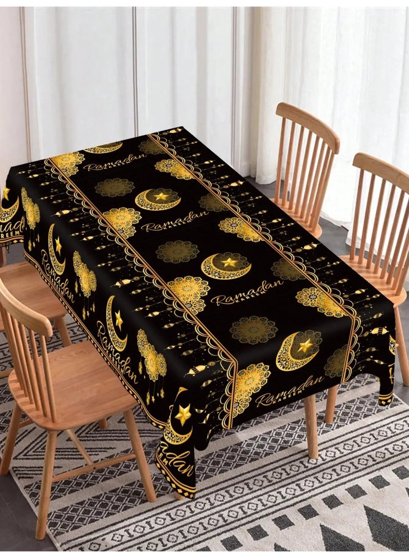 زينه مرضان مفرش طاوله بلاستيكي للاستخدام الواحد بتصميم هلال رمضان و عبارة رمضان كريم يضيف لمسة فاخرة ومميزة لطاولة الافطار والسحور في رمضان مقاس 220*130 - Image 2