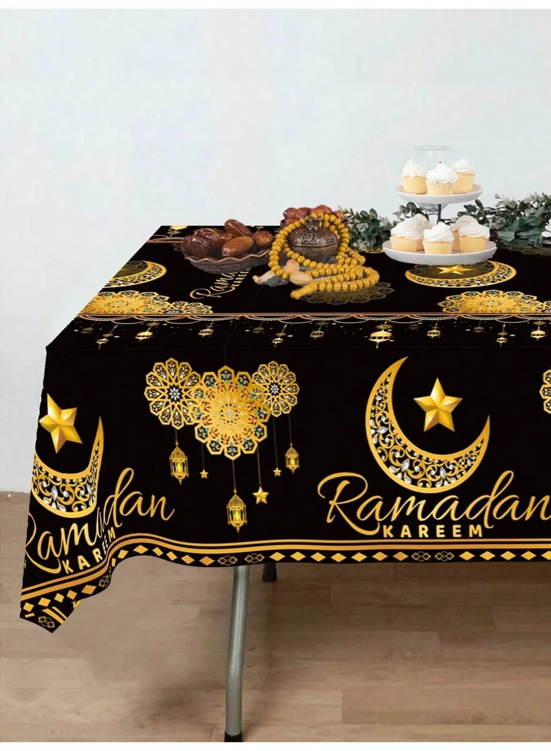 زينه مرضان مفرش طاوله بلاستيكي للاستخدام الواحد بتصميم هلال رمضان و عبارة رمضان كريم يضيف لمسة فاخرة ومميزة لطاولة الافطار والسحور في رمضان مقاس 220*130 - Image 3