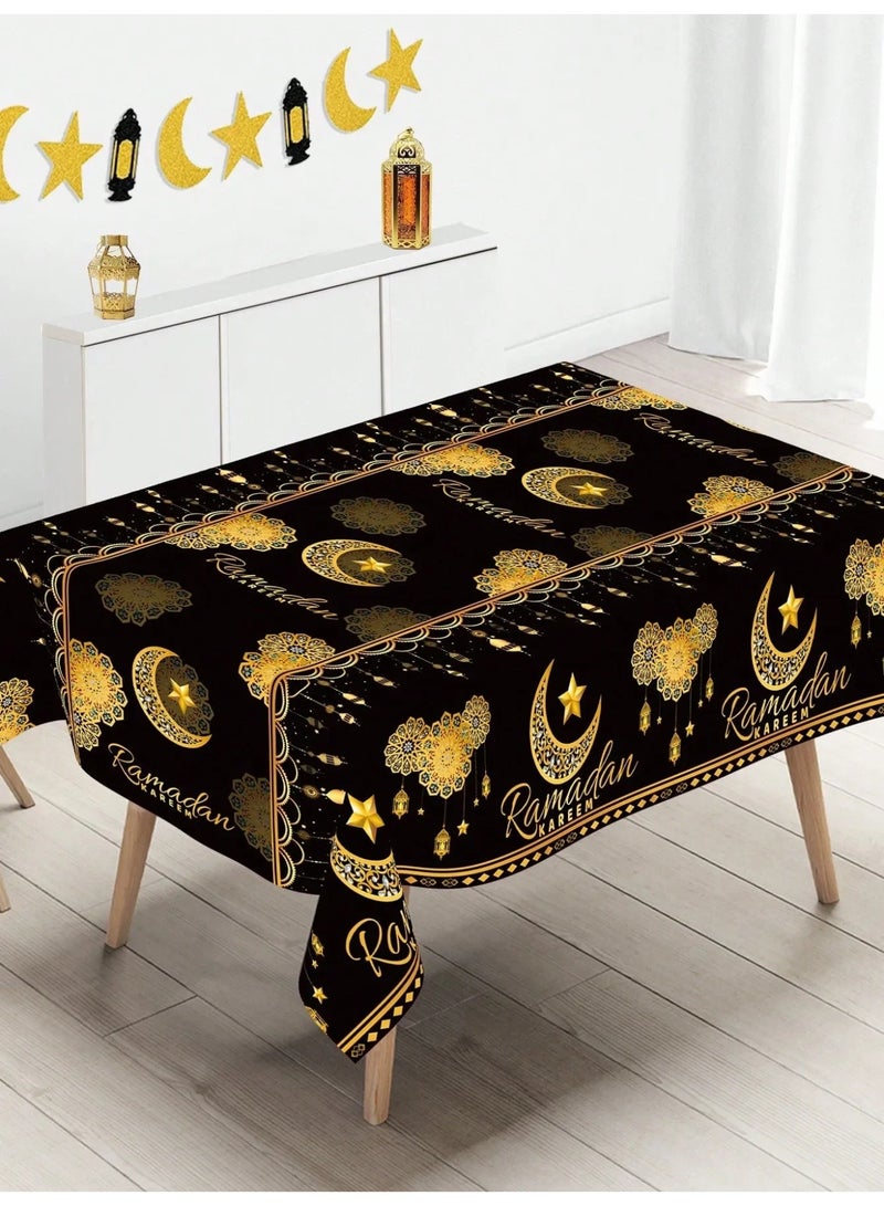 زينه مرضان مفرش طاوله بلاستيكي للاستخدام الواحد بتصميم هلال رمضان و عبارة رمضان كريم يضيف لمسة فاخرة ومميزة لطاولة الافطار والسحور في رمضان مقاس 220*130 - Image 1