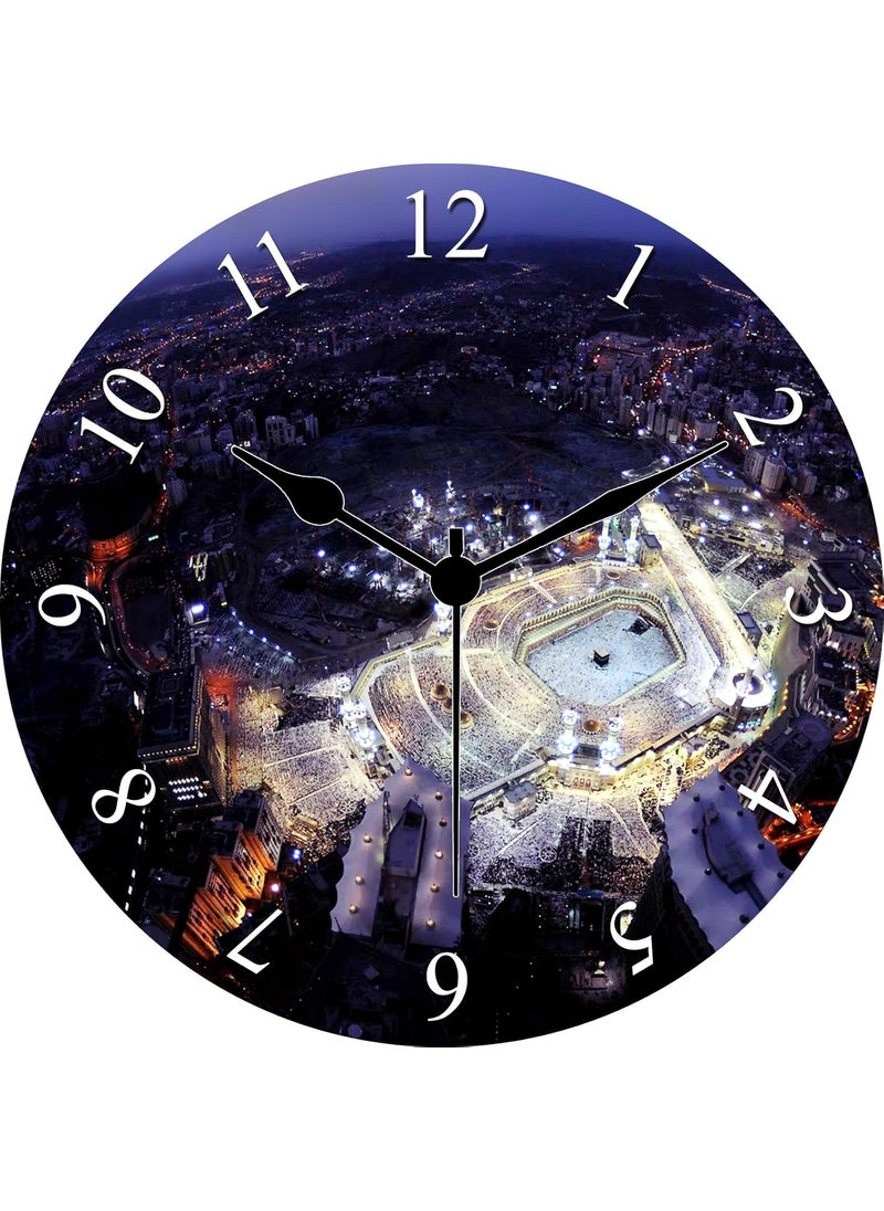 KARTIK KARTIK Satellite Mosque Printed Designer Round Wooden Wall Clock Without Glass for Home/Living Room/Bedroom/Kitchen and Office - 11X11 Inches (Multicolor)  - Image 1