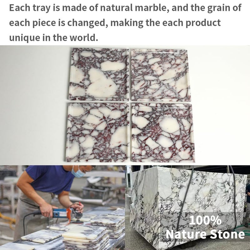 DUANYAN Natural Marble Tray, Coffee Table, Food, Fruit, Paper Cup, Cake Display, Coffee bar, Family Gatherings, Seasonal Holiday Decoration Tray(Viola-Square-9.8"x9.8"x0.7") - Image 3