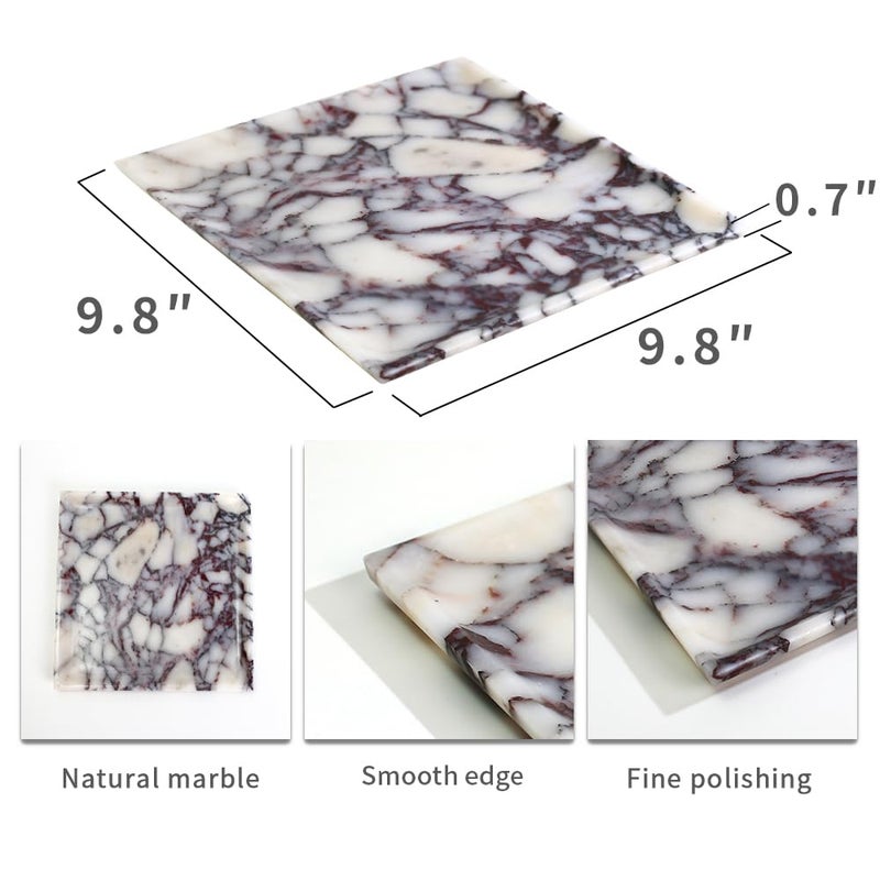 DUANYAN Natural Marble Tray, Coffee Table, Food, Fruit, Paper Cup, Cake Display, Coffee bar, Family Gatherings, Seasonal Holiday Decoration Tray(Viola-Square-9.8"x9.8"x0.7") - Image 2