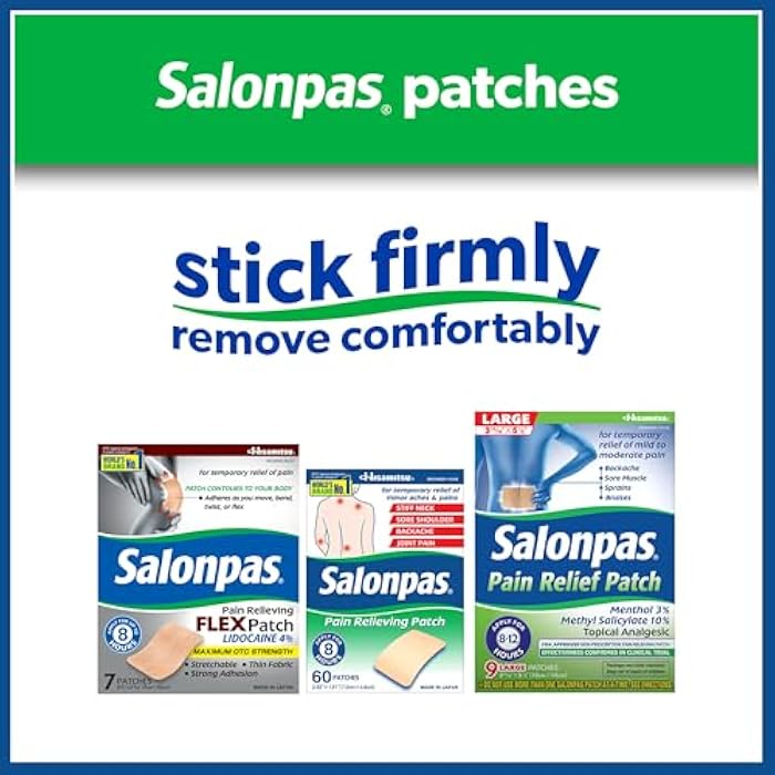 Salonpas Pain Relief Patch, 20 Count (Pack of 1), Up to 12 Hours Temporary Relief of Mild to Moderate Pain, Backache, Sore Muscle, Sprains, Bruises - Image 5