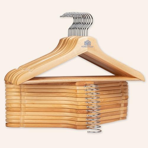 Homestrap Premium Round Bar Wooden Hanger (Pack of 24)| Durable Wooden Garment Hangers with Cut Notches & 360 Degree Swivel Chrome Hook for Hanging Heavy Clothes - Image 1