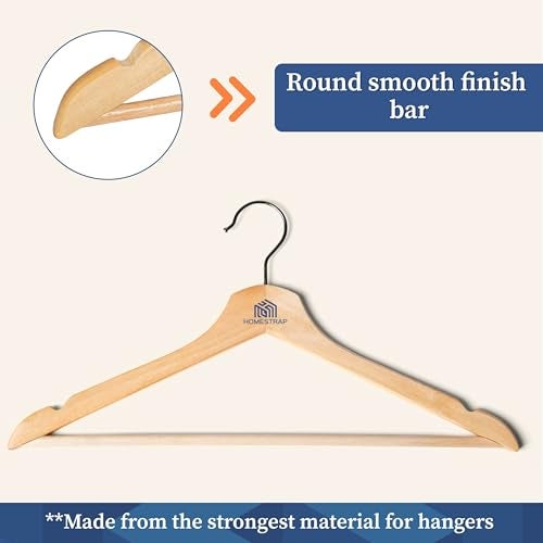 Homestrap Premium Round Bar Wooden Hanger (Pack of 24)| Durable Wooden Garment Hangers with Cut Notches & 360 Degree Swivel Chrome Hook for Hanging Heavy Clothes - Image 4