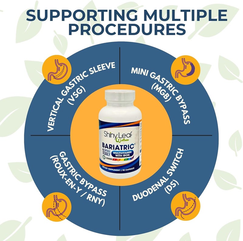 Shiny Leaf فيتامينات متعددة شيني ليف للمرضى الذين خضعوا لجراحة السمنة مع الحديد 45 ملغ لجراحة تحويل المعدة، قص المعدة، روكسن واي، تحويل الاثني عشر، 22 فيتامينات ومعادن، متوافقة مع ASMBS، نباتية، مصنوعة في الولايات المتحدة، معتمدة من GMP، 90 حبة - Image 3