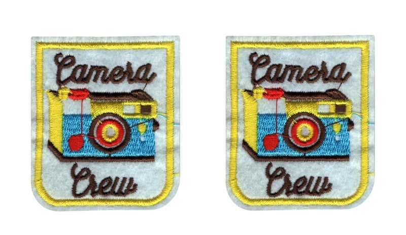 Generic 2 Pieces Camera Crew Applique Embroidered Sew-on Patch ; Size: 6cm x 5.3cm for Jackets, Bags, Caps, T-Shirts, Jeans, Outdoor Clothing (Pack of 2). (Code: SBX-94)  - Image 1