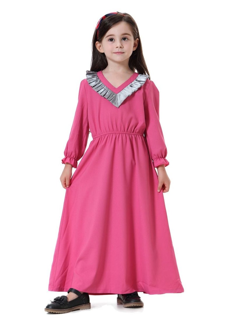 إسكدنيا Girl's V Neck Maxi Dress Rose Pink/Silver  - Image 1