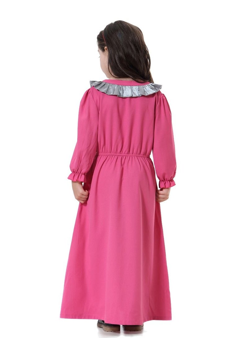 إسكدنيا Girl's V Neck Maxi Dress Rose Pink/Silver  - Image 2