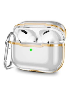 Earphone Protective Sleeve, SYOSI Compatible for Airpods Pro 3Rd Gen (2019) Case Clear Cover with Keychain Hybrid Translucent Soft TPU Protective Cases Translucent Gold Frame【Soft Clear Protective Cas
