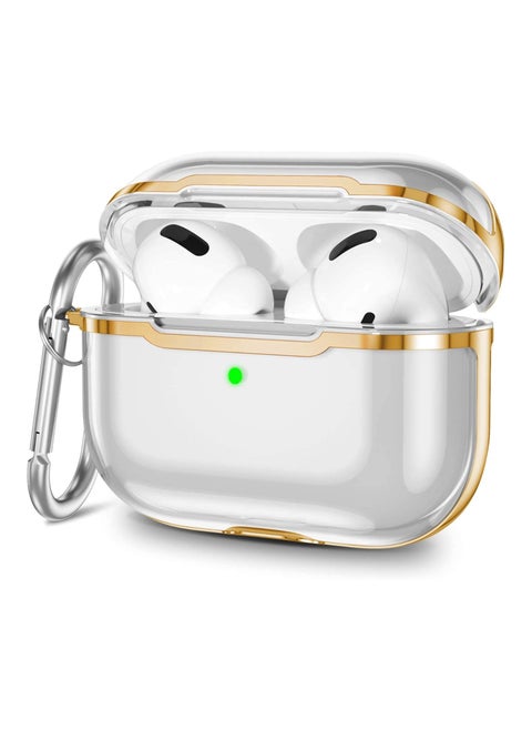 Earphone Protective Sleeve, SYOSI Compatible for Airpods Pro 3Rd Gen (2019) Case Clear Cover with Keychain Hybrid Translucent Soft TPU Protective Cases Translucent Gold Frame【Soft Clear Protective Cas