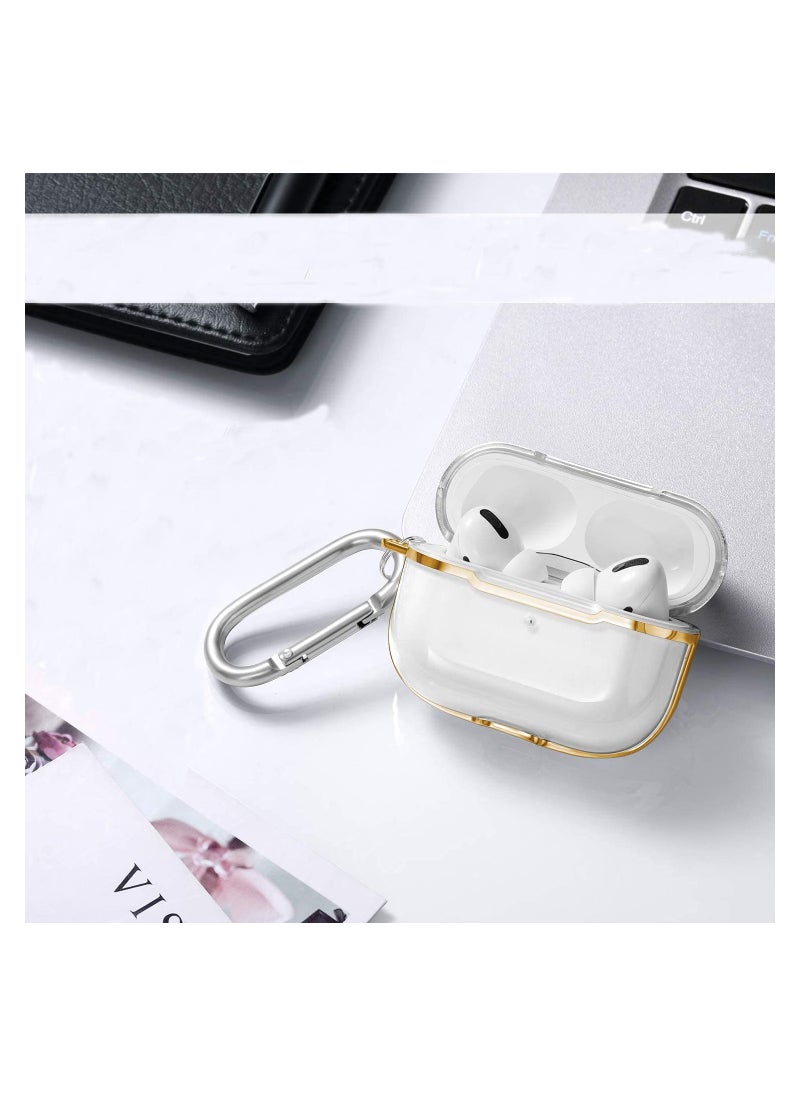 SYOSI - Earphone Protective Sleeve, SYOSI Compatible for Airpods Pro 3Rd Gen (2019) Case Clear Cover with Keychain Hybrid Translucent Soft TPU Protective Cases Translucent Gold Frame【Soft Clear Protective Cas - Image 1
