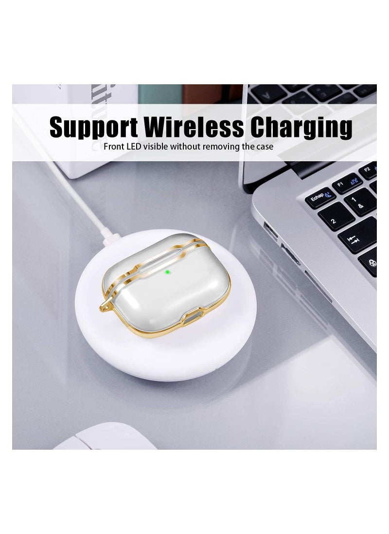 SYOSI - Earphone Protective Sleeve, SYOSI Compatible for Airpods Pro 3Rd Gen (2019) Case Clear Cover with Keychain Hybrid Translucent Soft TPU Protective Cases Translucent Gold Frame【Soft Clear Protective Cas - Image 1