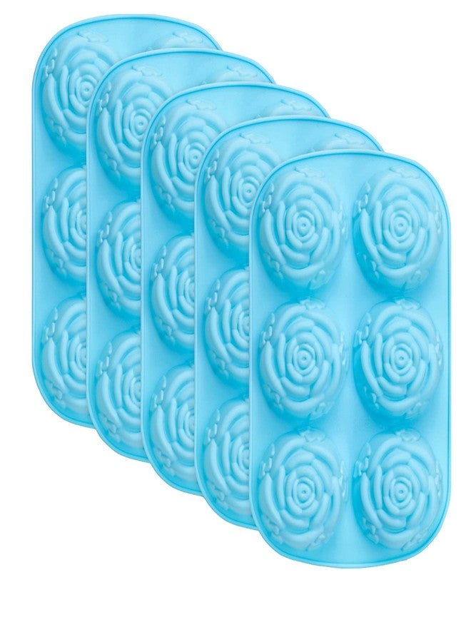 LoveBB Silicone Rose Molds 5 Packs, 6-Cavity Non Stick Rose Flower Ice Cube Mold for Candy, Soap, Cupcake, Jelly, Chocolate, Blue - Image 1