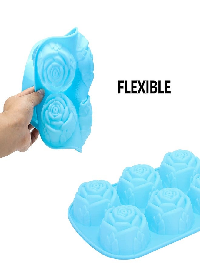 LoveBB Silicone Rose Molds 5 Packs, 6-Cavity Non Stick Rose Flower Ice Cube Mold for Candy, Soap, Cupcake, Jelly, Chocolate, Blue - Image 3