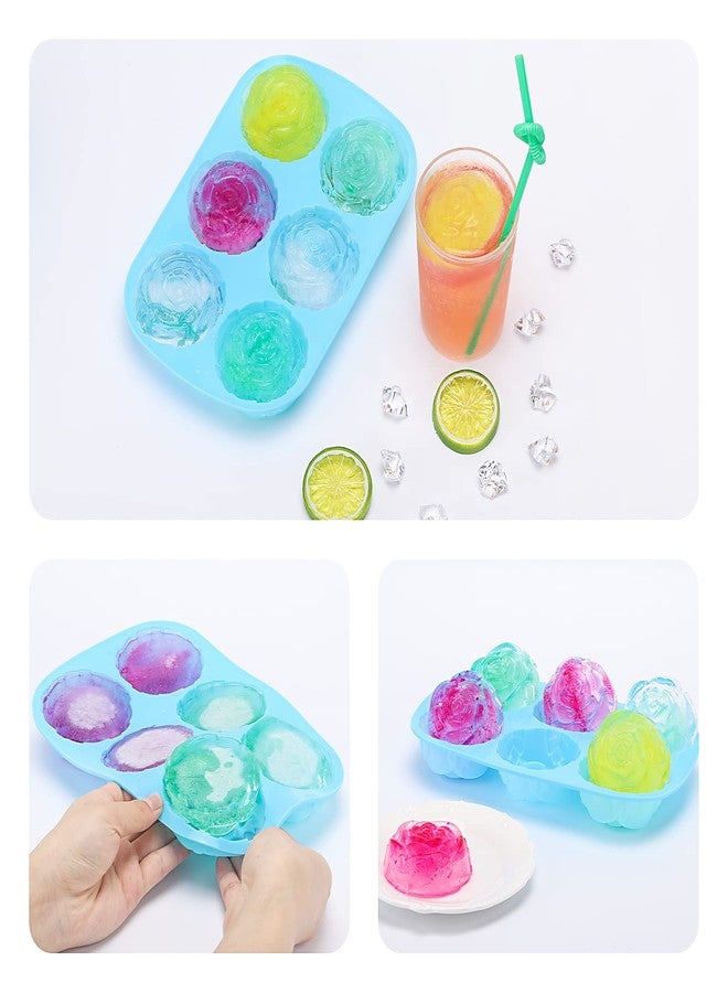 LoveBB Silicone Rose Molds 5 Packs, 6-Cavity Non Stick Rose Flower Ice Cube Mold for Candy, Soap, Cupcake, Jelly, Chocolate, Blue - Image 2