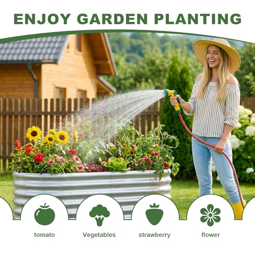 AHEONLAR 2 Pack 4×2×2ft Galvanized Raised Garden Bed Outdoor,Oval Sturdy and Durable Planter Boxes for Vegetables, Fruits, Flowers and Plants, Easy Assembly, Silver - Image 2