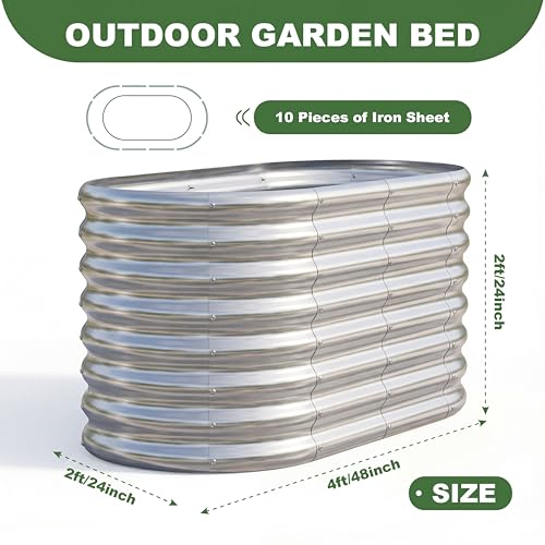 AHEONLAR 2 Pack 4×2×2ft Galvanized Raised Garden Bed Outdoor,Oval Sturdy and Durable Planter Boxes for Vegetables, Fruits, Flowers and Plants, Easy Assembly, Silver - Image 3