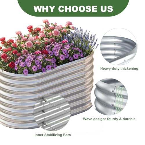 AHEONLAR 2 Pack 4×2×2ft Galvanized Raised Garden Bed Outdoor,Oval Sturdy and Durable Planter Boxes for Vegetables, Fruits, Flowers and Plants, Easy Assembly, Silver - Image 5