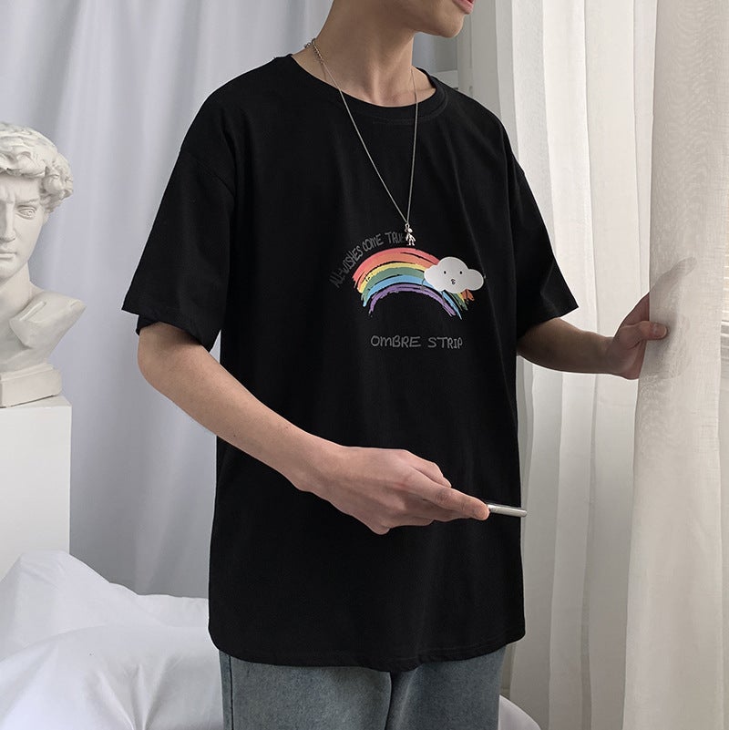 Short-Sleeved T-Shirt Men'S Summer Trendy Loose Men'S Half-Sleeved Clothes Ins Hong Kong Style Trendy Brand Student Couple Wear White T-Shirt - Image 3
