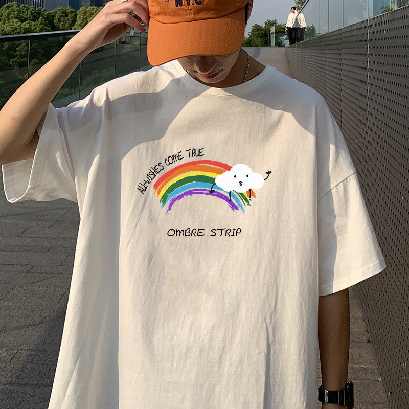 Short-Sleeved T-Shirt Men'S Summer Trendy Loose Men'S Half-Sleeved Clothes Ins Hong Kong Style Trendy Brand Student Couple Wear White T-Shirt - Image 2